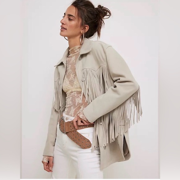 We The Free Jackets & Blazers - Free People Fringe Out Suede Jacket We The Free Pockets Oversized Dove Ivory